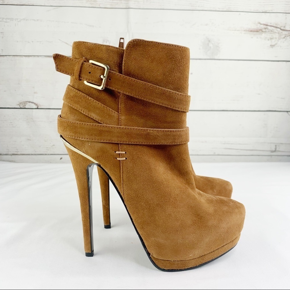 ALDO Camel Brown Leather Ankle Boots Booties Strap Buckles Women's Size US 7.